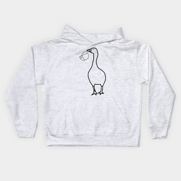 White Goose Steals Hat Minimal Line Kids Hoodie by ellenhenryart